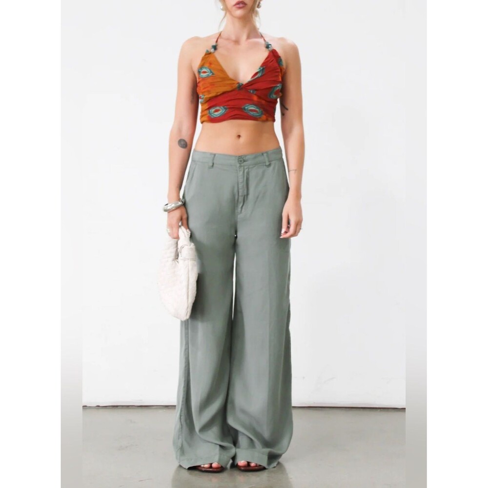 Pistola Jadyn Wide Leg Loose Fit Palazzo Pants Olive Green Cotton 30